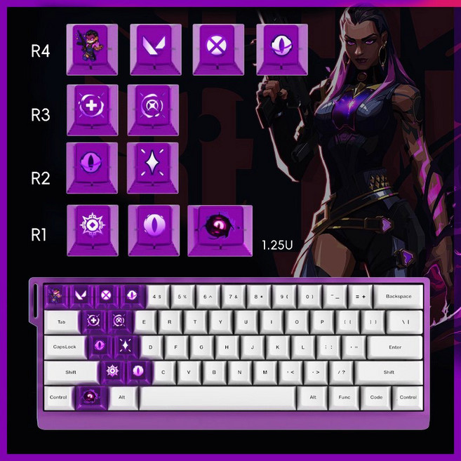 SMTONE 발로란트 키캡 투명 투광 키캡 wooting 계식 키보드용 PBT카캡 11키, ，, 레이나 REYNA