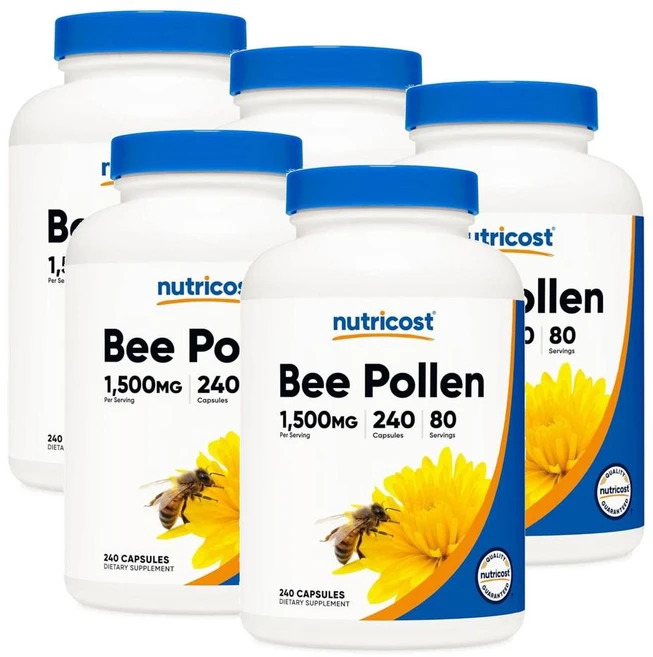 뉴트리코스트 벌화분 비폴렌 1500mg 캡슐 Nutricost Bee Pollen, 5개, 240정 - 쿠팡