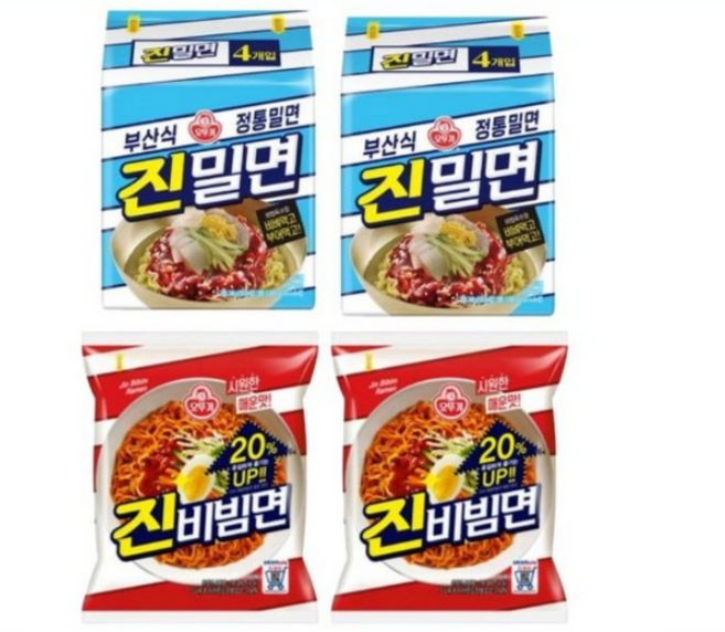 오뚜기 진밀면 2팩+진비빔면 2팩(총16개입), 단일구성, 115g