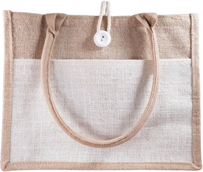 ｜蝶古巴特 彩繪胚布袋 購物袋 午餐袋 手提袋 環保袋｜麥手作, 【鈕扣式】前後雙側袋白-麻布袋, 原麻色, 1個