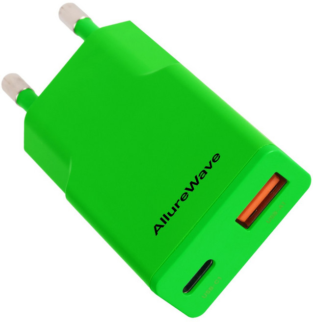 얼루어웨이브 초슬림 Gan PD3.0 PPS 30W 2포트 C타입 초고속 충전기 듀얼 포트 어댑터, 1개, 그린