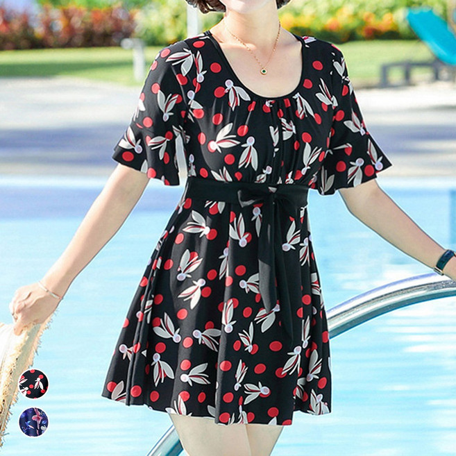 메이리앤 여성 래쉬가드 빅사이즈 엄마 수영복 중년 원피스수영복, 블랙