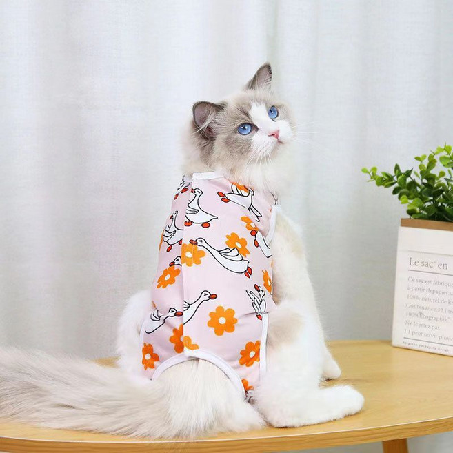 貓咪手術服 甜甜圈圖案 XL, 黃底白天鵝