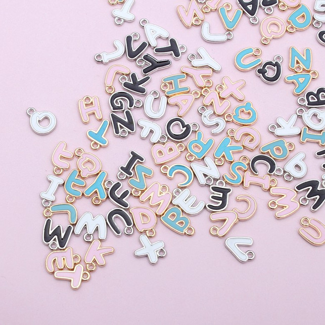 짱패브릭 1개)양면 필기체 알파벳이니셜 메탈팬던트 -4color, 필기체 민트블루, D, 1개