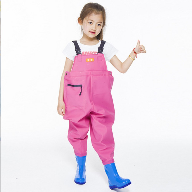 아이 유아용 갯벌옷 갯벌복장 낚시 방수멜빵바지 장화딸린 바지 모래놀이 물놀이, 15, C 오렌지