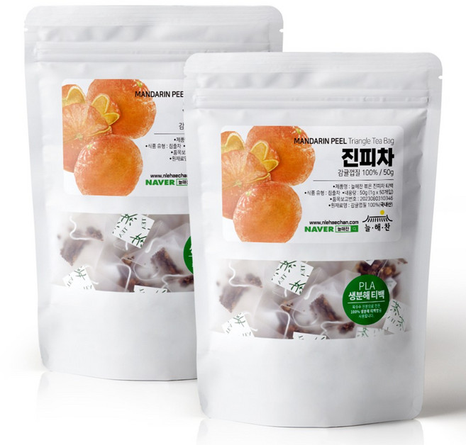 늘해찬 국산 볶은 진피차 티백 귤껍질 귤피차 삼각티백 대용량, 100개입, 1g, 50개입, 2개