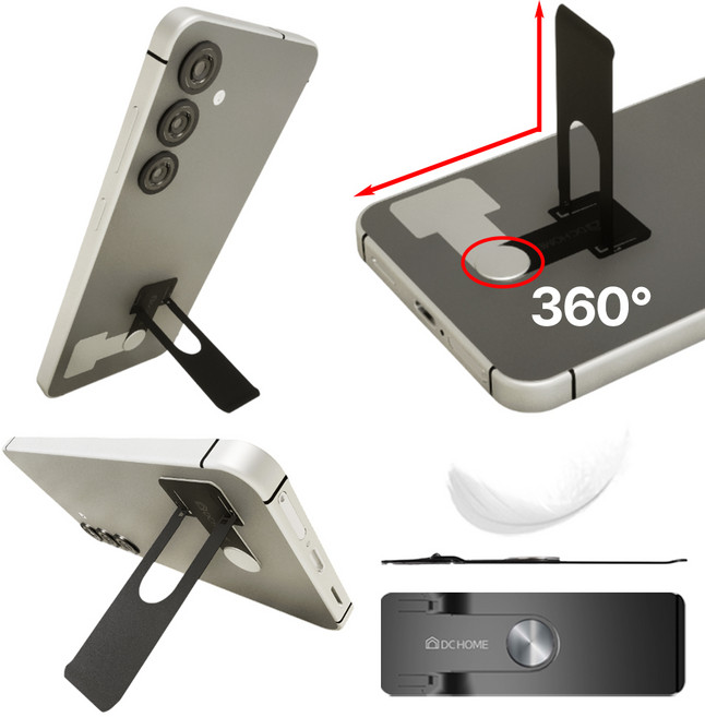 디시홈 스마트폰 거치대 부착 스탠드 회전 슬림 0.7mm 경량 9.8g 초박형, 검은색 Black
