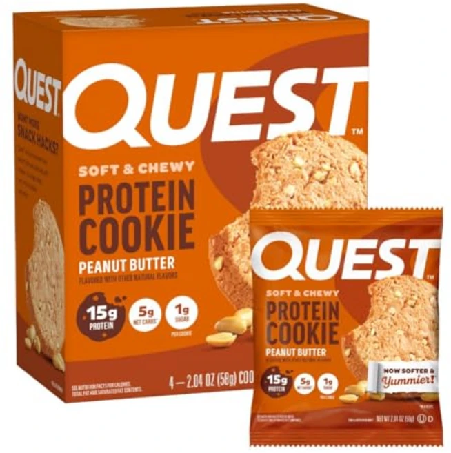 퀘스트 뉴트리션 피넛 버터 프로틴 쿠키 4개 Quest Nutrition Peanut Butter Protein Cookie 15g Protein 1g Sugar 5g Ne, 땅콩버터, 58g - 쿠팡