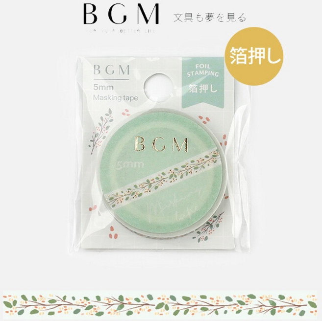 莫莫日貨 2021 12月新品 BGM 金箔燙金和紙膠帶 - 金色葉與樹枝 日系手帳裝飾必備, 1個