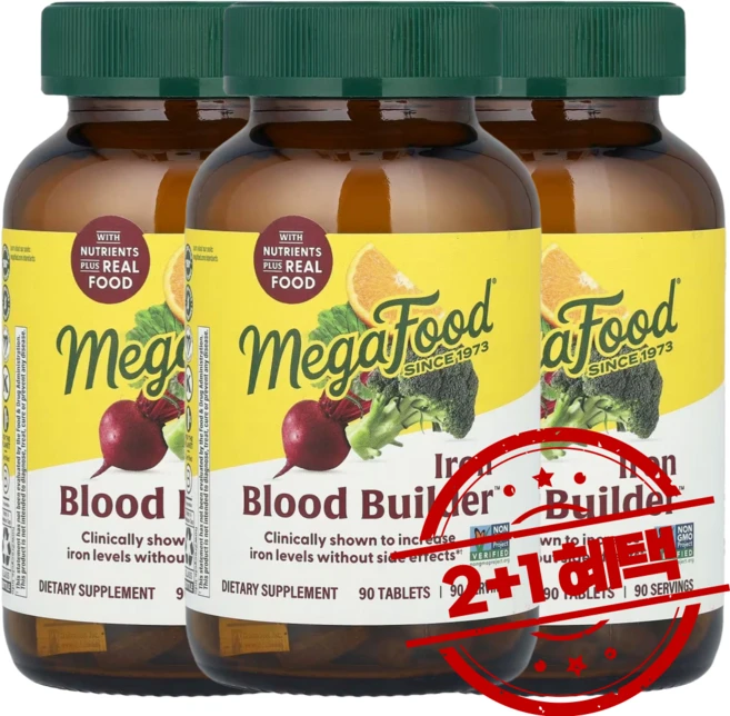 메가푸드 철분 Iron Blood Builder 90정 2+1, 3개, 90회분 - 쿠팡