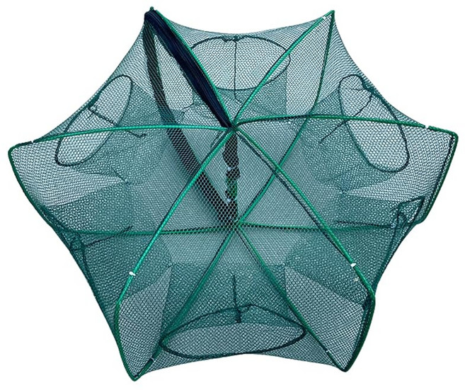 Riblind 접이식 고기 잡이 그물 채비 그물 바구니 6구 타입 한 번에 잡는 소고기 새우 게 랍스터용 자동 전개 게바구니 단수 해수용·수납 편리 어구