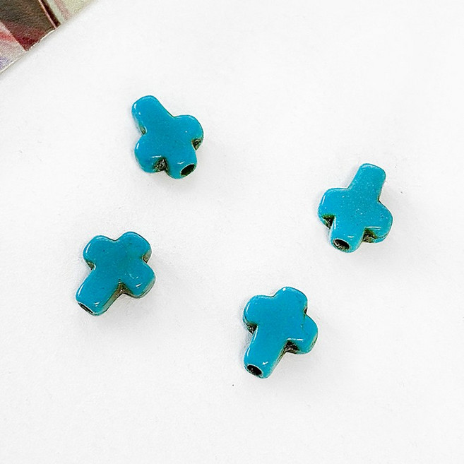 헤세드 8X10mm 미니 십자가 천연석 직공 비즈 복음팔찌, 터키색, 4개