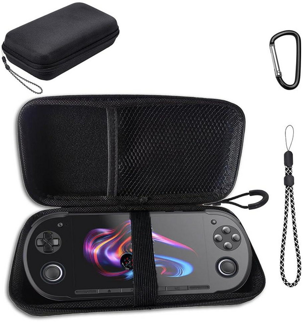 YAJOJO Retroid Pocket 6 휴대용 게임 콘솔용 케이스 랜야드 및 카라비너 포함 레트로 포켓 액세서리용 포켓이 있는 하드 쉘 커버 충격 방지(블랙) 3797