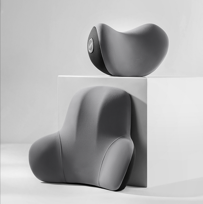 차량용 헤드레스트 + 허리 쿠션 세트 목 보호대 의자 등받이 허리 지지대 YCY, 그레이, 메모리폼 컴포트, 1개