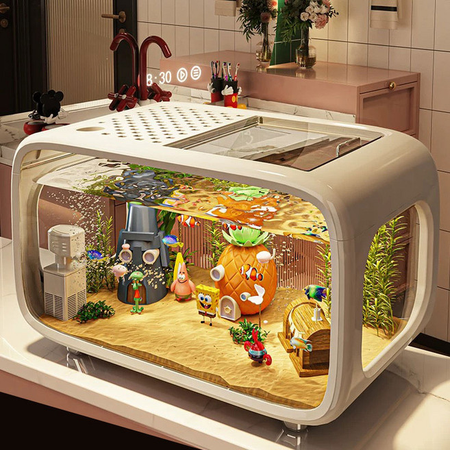 style dr 가정용 수족관어항세트 투명 어항 거북이 어항 수족관 고투명 수족관 미니어항, 1개, 흰색