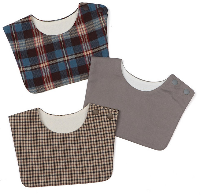 베베띵 사각사각 아기 침턱받이 3종 세트 / 핸드메이드 오가닉 턱받이/ 체크 세일러 침받이, 1개, 3개입, 1번_클럽베이비+톰소여의모험+런던그레이