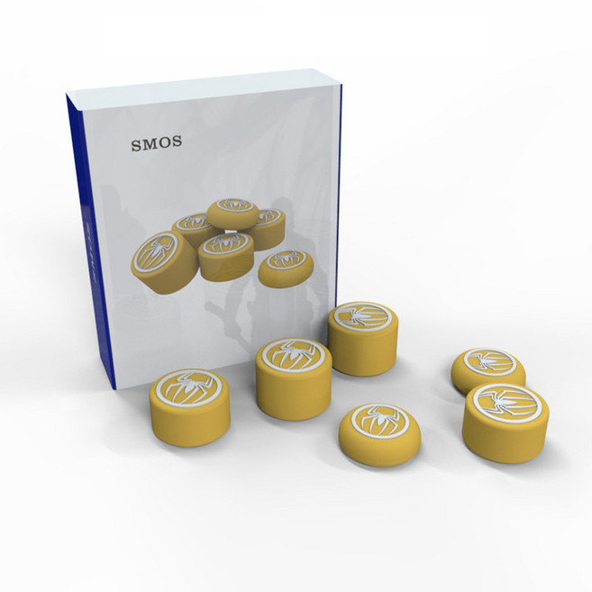 PS 플스 4 5 세대 듀얼 쇼크 센스 엑박 패드 XBOX 프로콘 스파이더맨 스틱 커버 캡, 파스텔 스파이더맨 6P세트, 옐로우, 1개