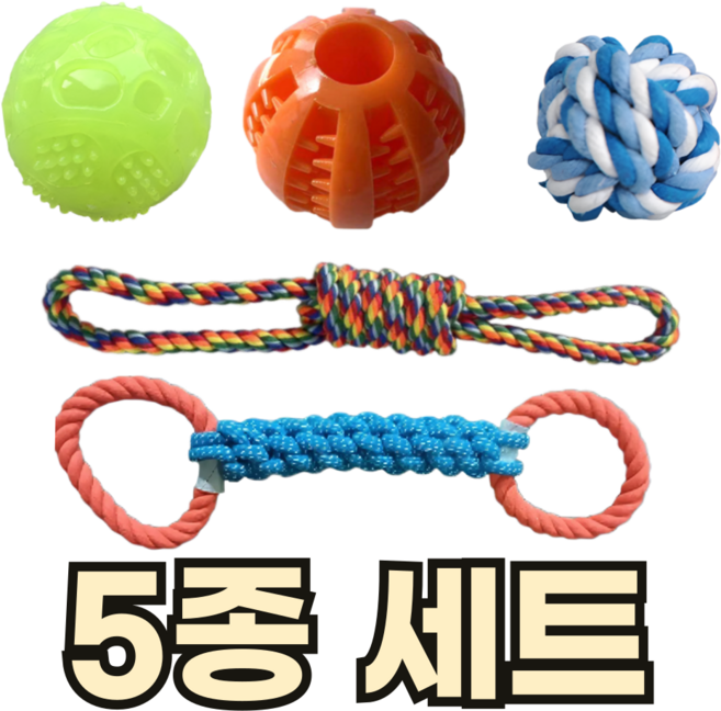 가온루트 애완동물 삑삑이 공 터그놀이 치석제거 강아지 이갈이 장난감 5종 세트, 1세트, 혼합