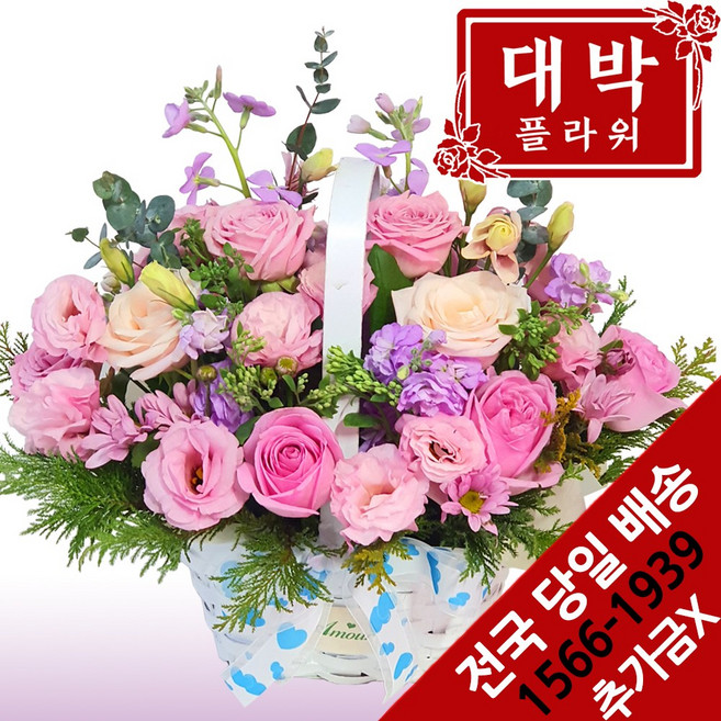 대박플라워 행운 꽃바구니 생일선물 기념일 출산꽃선물 병문안 승진 취임 개업 꽃배달, 1개