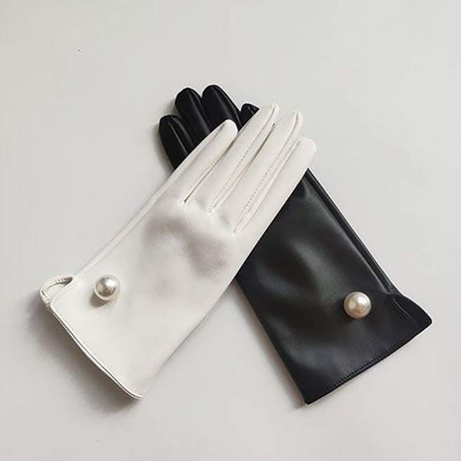 여성 가죽 장갑 가을 겨울 여성 슬림한 가죽 패셔너블 진주 장식 장갑 LCL