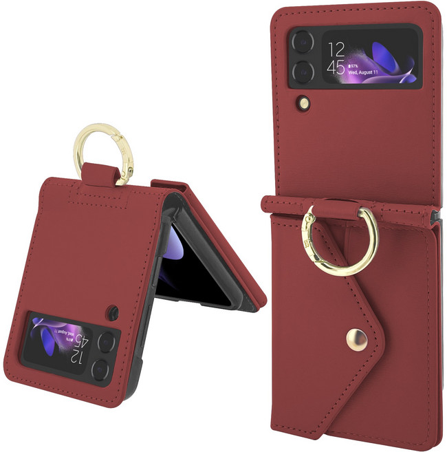 갤럭시 Z플립 엑씨 카드수납 가죽 링 키링 케이스