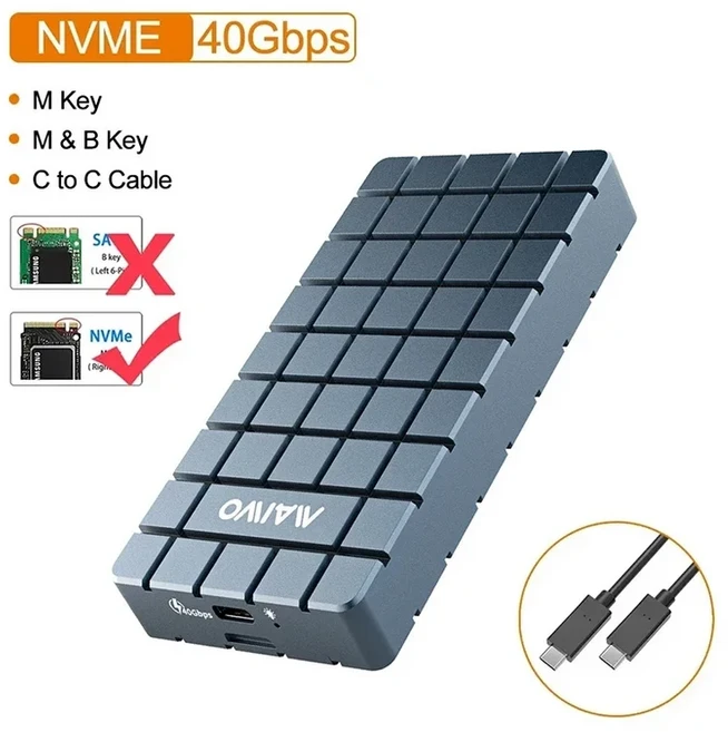 MAIWO 외장형 하드 드라이브 케이스와 호환 알루미늄 USB 4.0 40Gbps M.2 NVMe SSD 인클로저 썬더볼트 4/3, 01 NVMe Grey, 01 China Mainland
