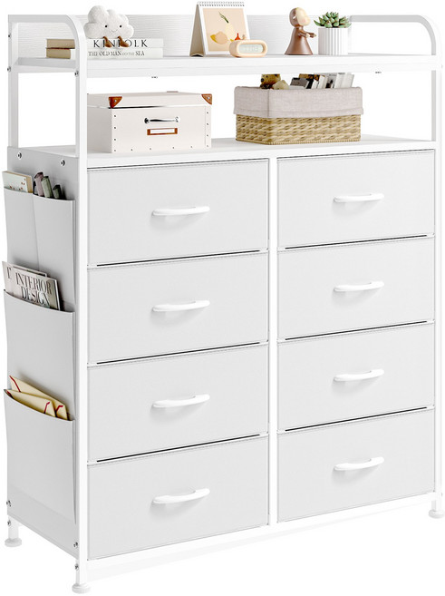 ONESOWON 다용도 4단 패브릭 서랍장800 거실 수납장 8개, 화이트