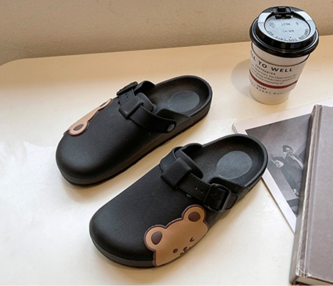 도모아 곰돌이 버클 스트랩 클로그 슬리퍼 2color 발편한 슬라이드 벨크로 샌들 EVA 스트랩