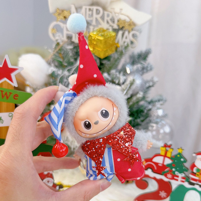 인형옷 라부부 4세대 mini 크리스마스 산타옷 및 스웨터 스타일, 산타어릿광대, 1개