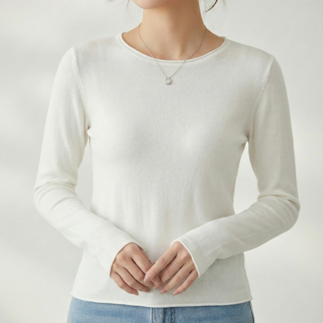 여성 슬림핏 라운드 긴팔 티셔츠 베이직 이너 티