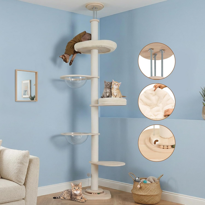 MILA&LOUIS 대형 원목 냥이 놀이터 고양이 집사 장난감 캣폴 다기능 고양이 캣타워 클라이밍 놀이터 (우주 매트+깃털장난감 증정), TTX-02, 1개