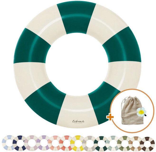 리베아르 튜브 클래식 감성 물놀이 어린이 스트라이프 원형 링튜브 13colors, 1개, 아동 딥그린