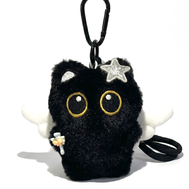 검은 고양이 인형 키링 깜냥이 가방 파우치 장식 액세서리, 1개, 천사