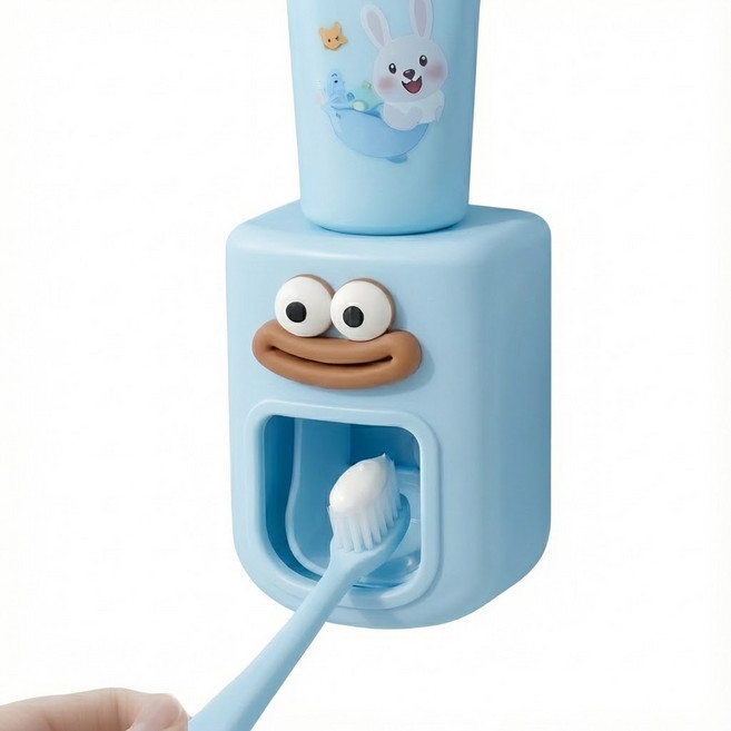 DAGUMLIFE 원터치 자동 치약짜개 디스펜서 무타공 걸이, 블루