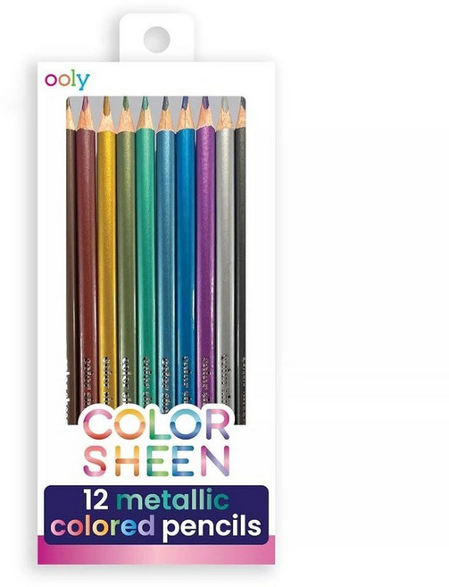 Ooly Metallic Sheen 색연필 12개 세트 어린이 및 성인을 위한 드로잉 및 컬러링 연필 모든 예술 및 공예를 위한 다채로운 개학 용품 성인용 컬러링 북, Metallic Pencils