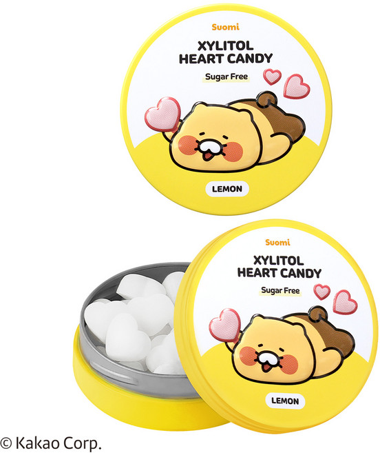 춘식이 자일리톨 하트 캔디 레몬 핀란드 무설탕 사탕, 40g, 2개