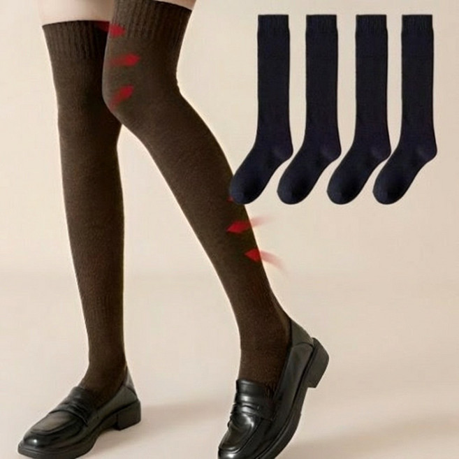 픽고 여성 베이직 고급 니삭스 무릎 양말 4종 세트