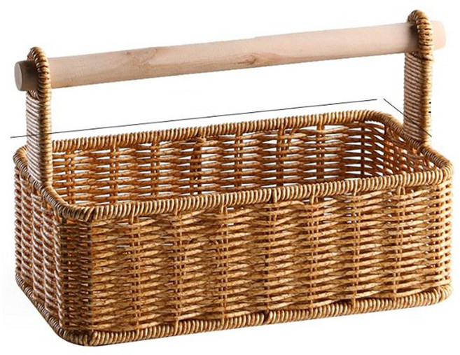 달빛마켓 볼튼 사각 우드 손잡이 선반 라탄바구니 바스켓, S, 브라운, 1개