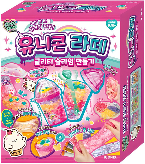 데코데코 유니콘 라떼 글리터 슬라임 만들기, 혼합색상, 1개