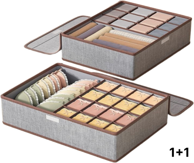 1+1 라이복 속옷 양말 수납함 커버형 17칸, 2개, 그레이