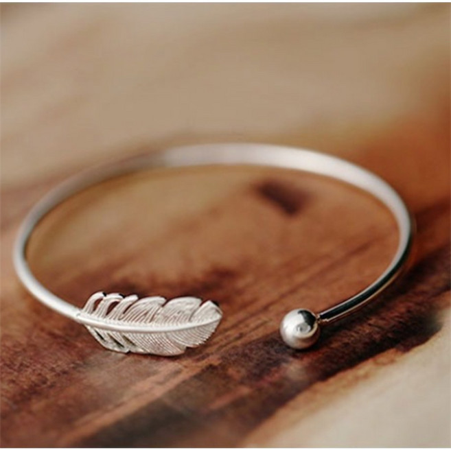 925 스털링 실버 천사 깃털 럭키 커프 디자이너 팔찌 Bangles 여성을위한 파티 보석 선물