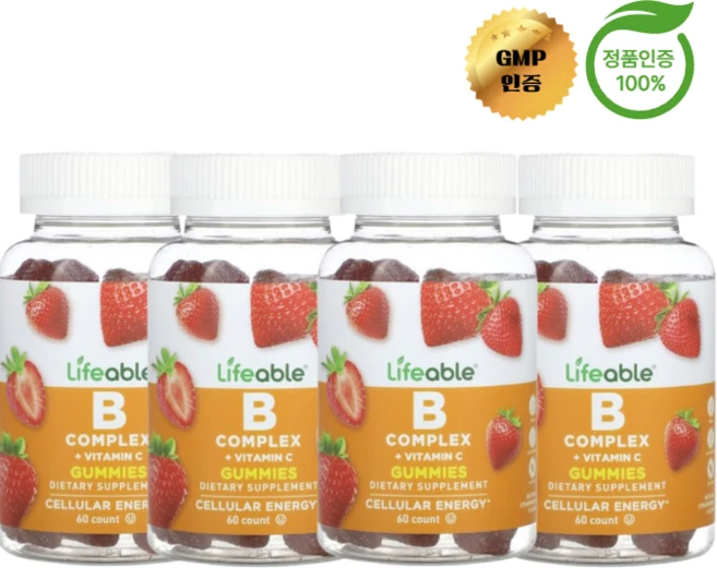 2+2 라이퍼블 비타민B 복합체 + C 천연 딸기 맛 구미젤리 60개, 4개, 60정 - 쿠팡