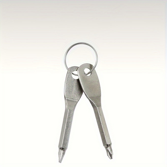 드라이버열쇠고리가 포함된 휴대용 EDC 다기능 드라이버 세트 - 실외용 금속 미니 일자형 및 십자형 드라이, 은, 1개