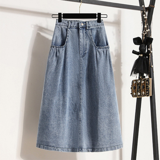 나바바 NS366 여성 캐주얼 베이직 뒷밴딩 데님 스커트