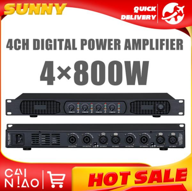 파워앰프 오디오 800W 디지털 파워 앰프 2U 4 채널 가라오케 무대 마이크 스피커 앰프 4x800W 3200 와트, 220V