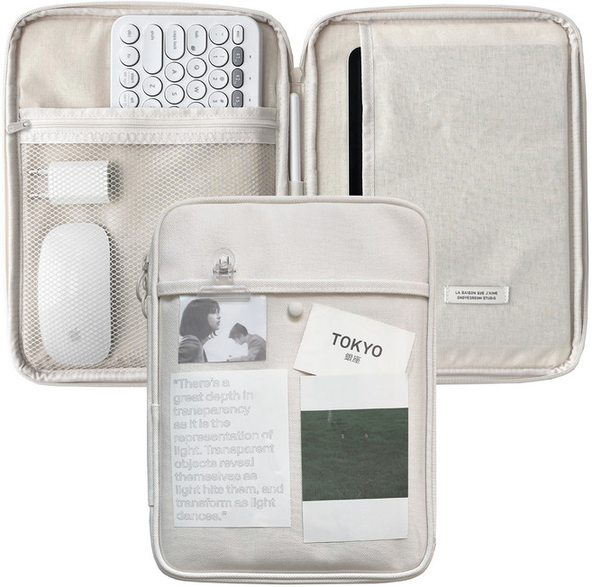 클리어 버튼 아이패드 태블릿 파우치, 아이보리, 1개