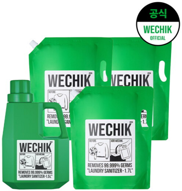 [위칙] 소독 섬유유연제 1.5L + 소독 섬유유연제 리필 1.7L 3개, 소독 섬유유연제 1.5L + 리필 1.7L 3개