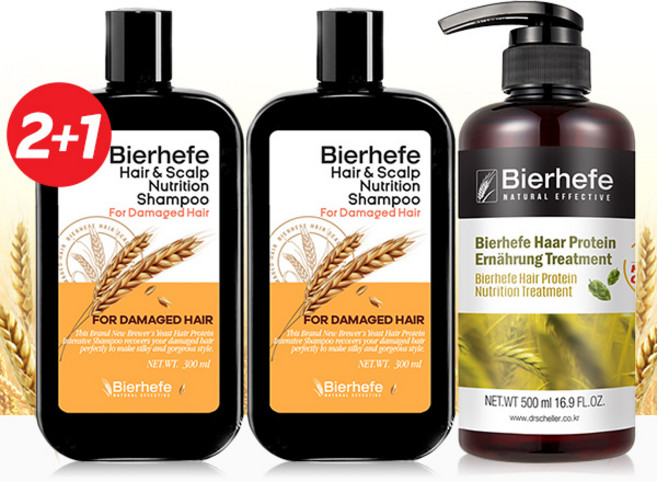 [2+1] 비어헤페 미세모발 극손상 샴푸 300ml 2개+ 트리트먼트 500ml, 1세트, 극손상용 샴푸 2개+ 트리트먼트