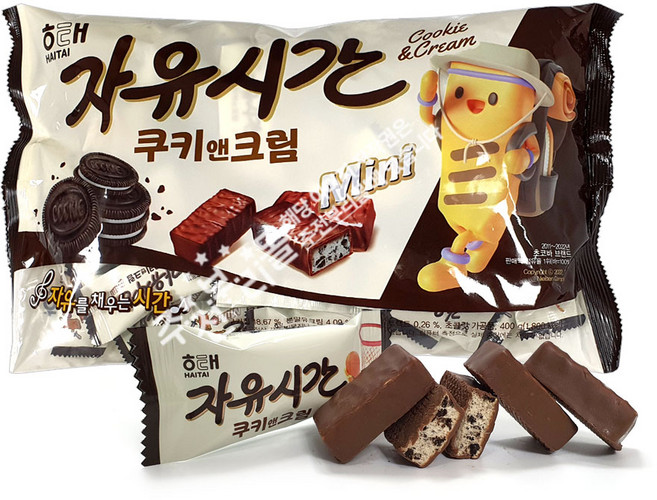 해태 자유시간 쿠키앤크림 미니(400g) x 1봉 약50개입+자색옥춘사탕 20g 세트, 400g, 1개