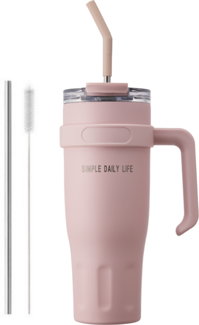 허니앤버니 텀블러 대용량 스텐 보온 보냉 차량용 빨대 손잡이, 1개, 1100ml, 에블리 핑크